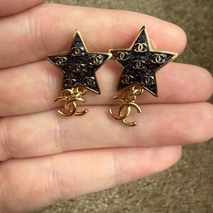 CHANEL Black and Gold Star Earrings